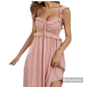 Cupshe Noelle Tie Frill Pink Smocked Chest Mini Dress Size Medium